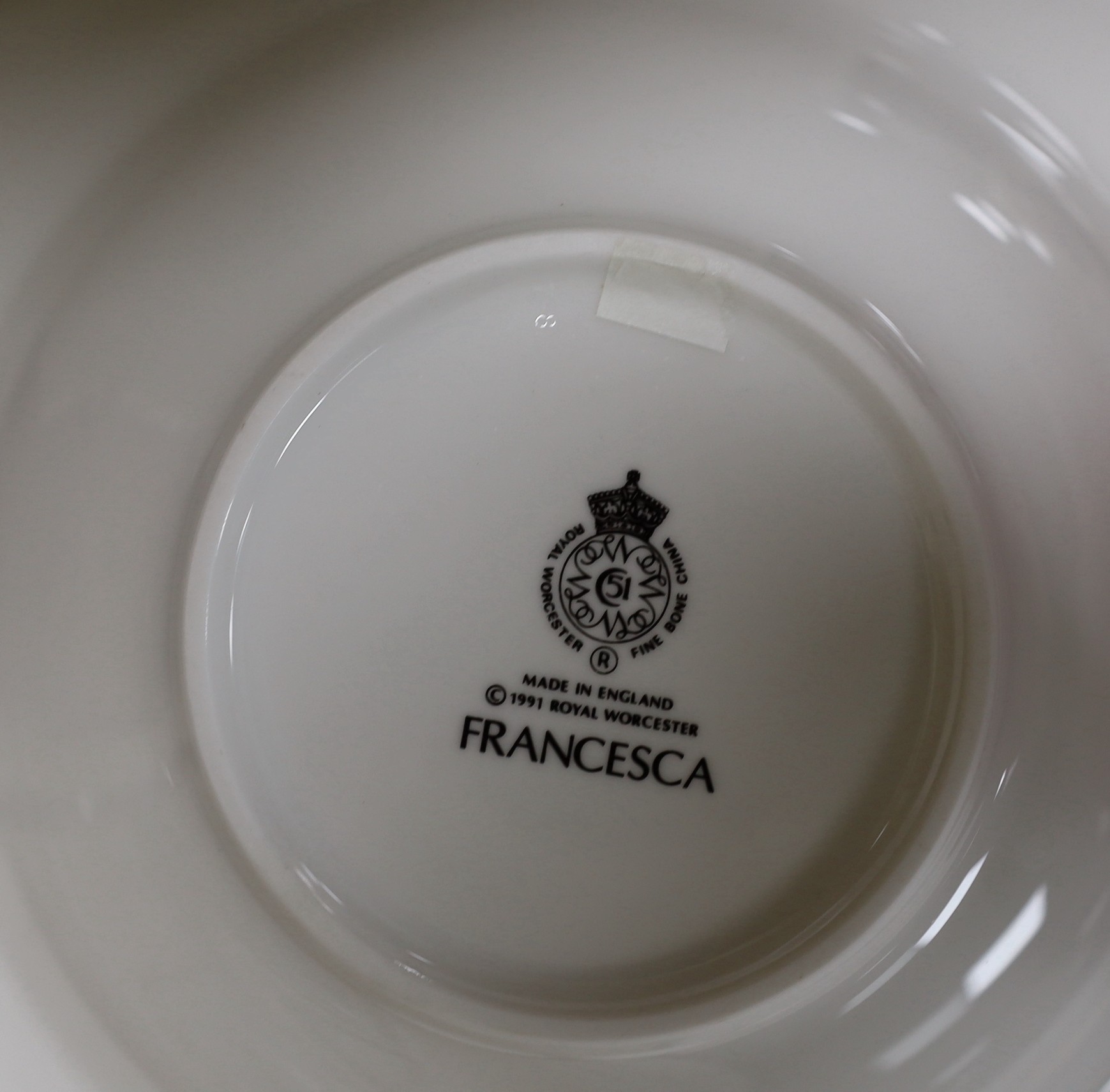 A Royal Worcester Francesca pattern dinner service, settings for 12 persons.